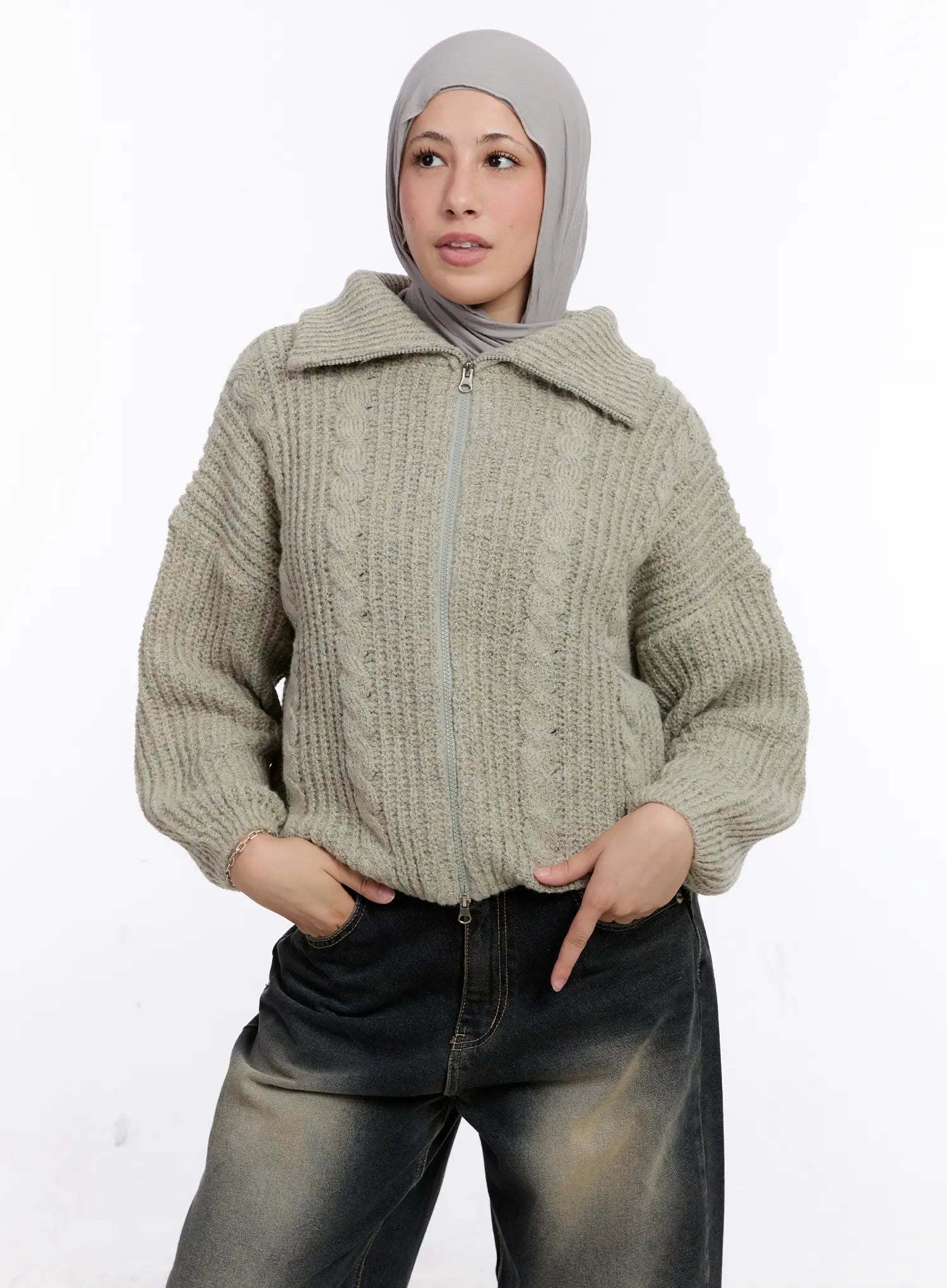 two-way-knit-zip-up-cs524 / Beige