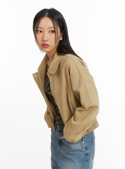 collar-zip-up-jacket-cj426 / Beige