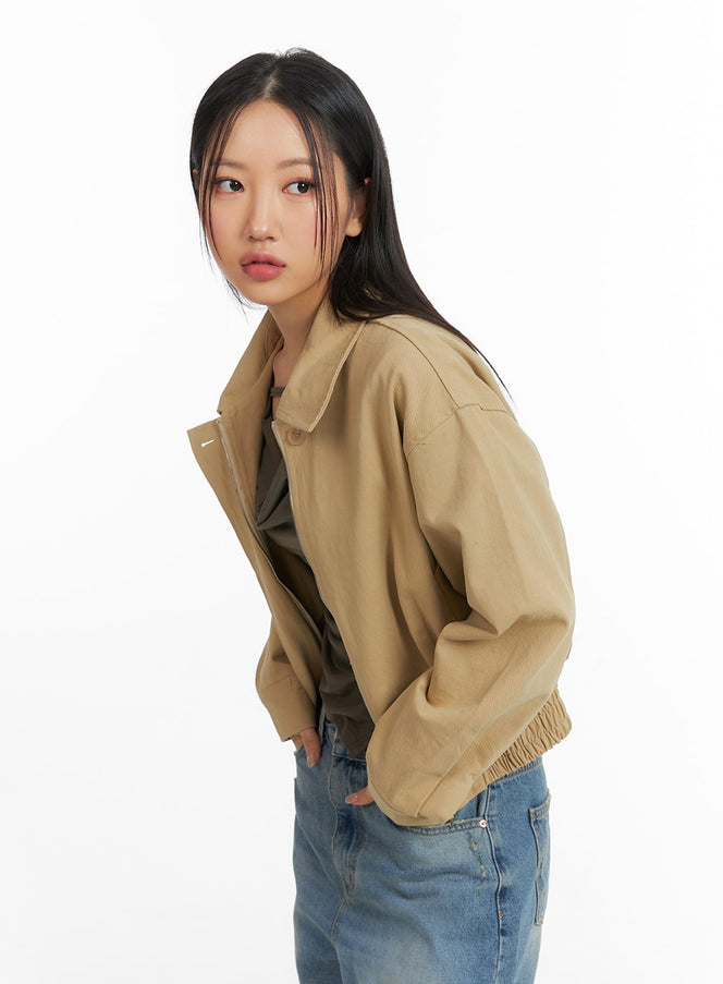 collar-zip-up-jacket-cj426 / Beige
