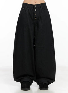 anaiah-wide-leg-button-up-jeans-cn528 / Black