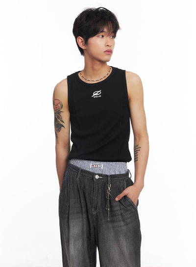 mens-logo-slim-tank-top-iy508 / Black