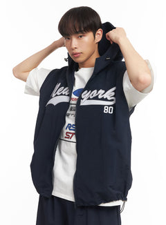 mens-new-york-graphic-hooded-vest-ia518 / Dark blue