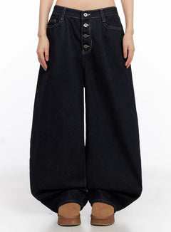 jazlyn-non-fade-button-wide-leg-jeans-in503 / Dark blue