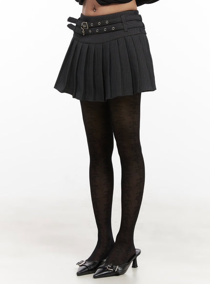 double-belted-pleated-mini-skirt-cj508 / Dark gray