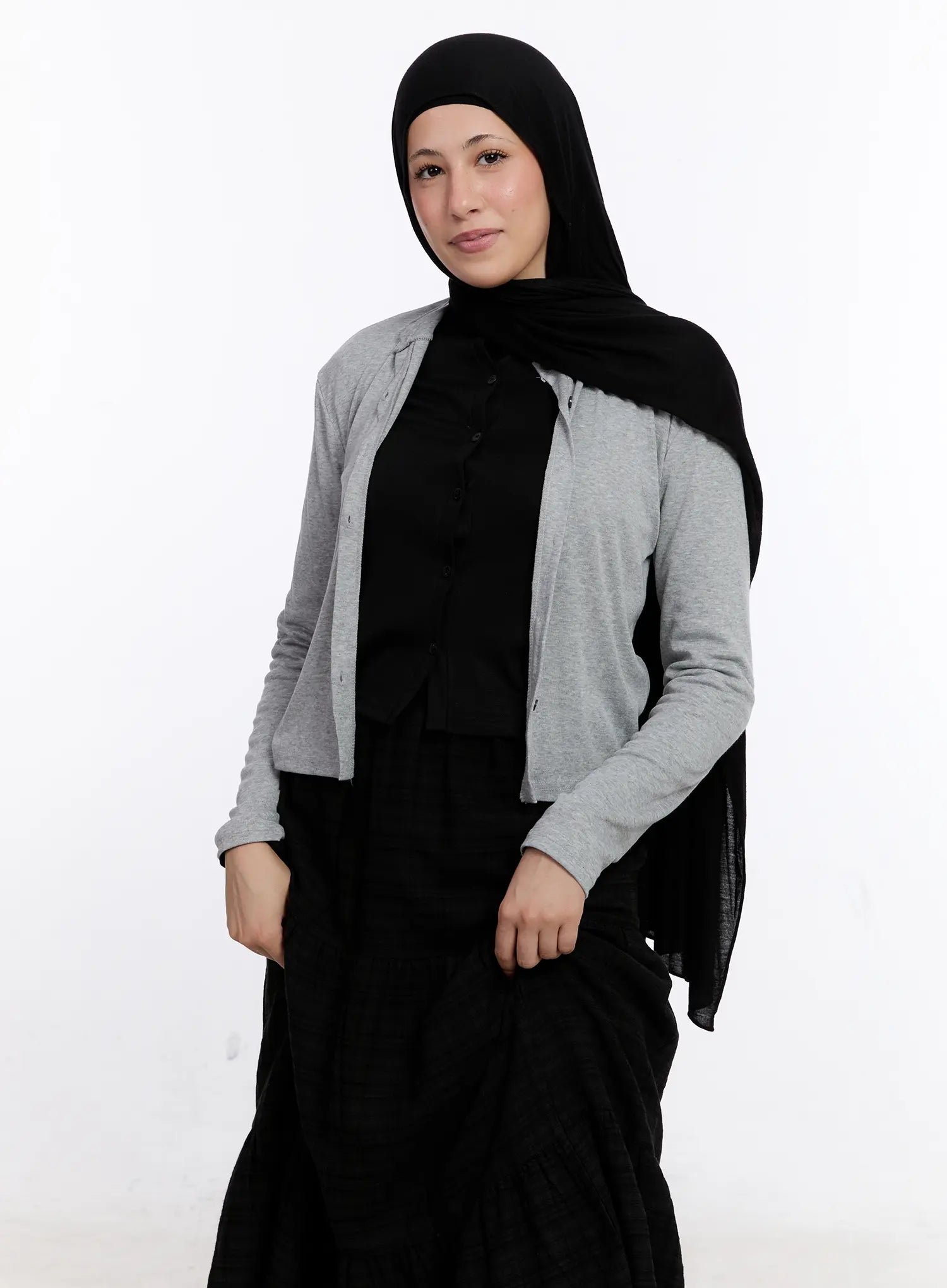 classic-button-up-long-sleeve-cardigan-cs524 / Gray