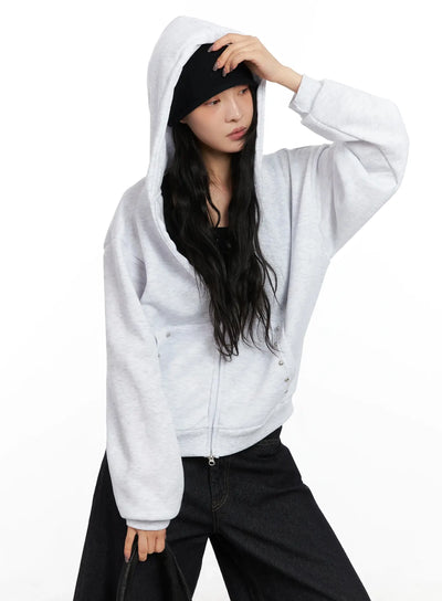 studded-fleece-zip-hoodie-in528 / Light gray