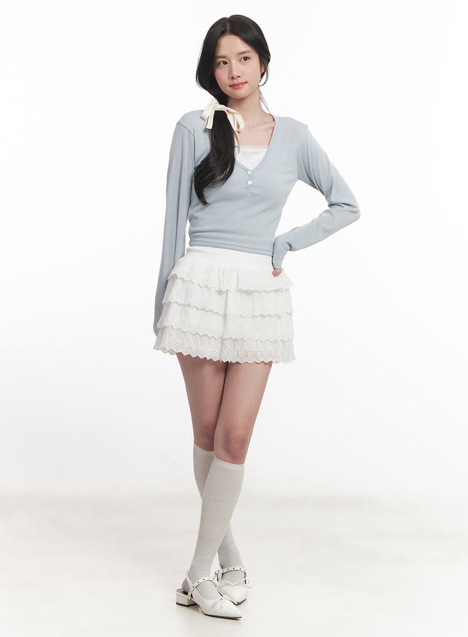 sweet-lace-cotton-mini-skirt-ca511 / White
