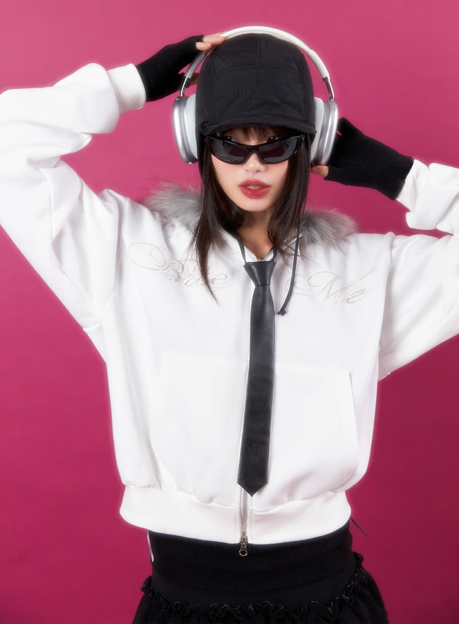 faux-fur-zip-up-hoodie-in503 / White