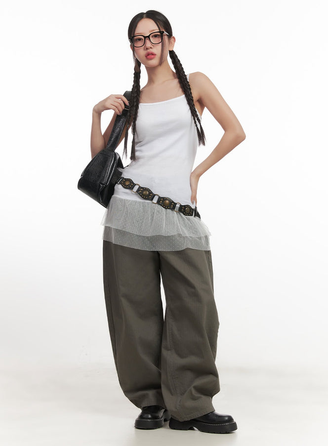 lace-frill-square-neck-camisole-top-cf526 / White