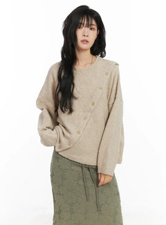 loose-buttoned-knit-sweater-cn528 / Beige