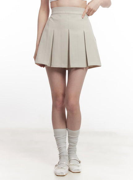 high-waisted-pleated-mini-skirt-ca502 / Beige