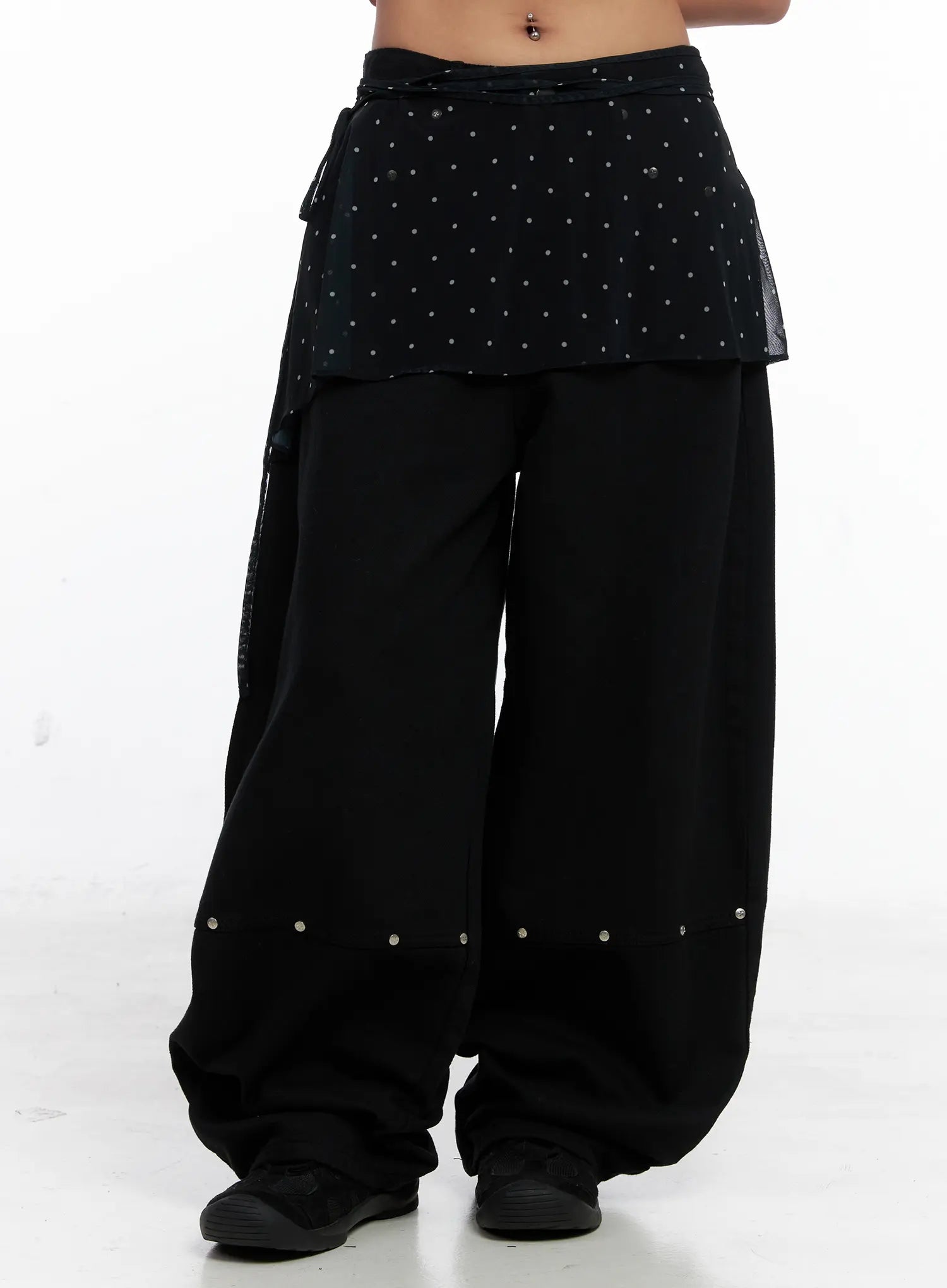 asymmetric-polka-dot-mesh-wrap-mini-skirt-cs524 / Black