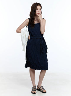shoulder-tie-cami-midi-dress-cu513 / Dark blue