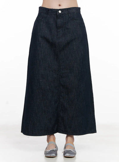 side-slit-long-skirt-cl523 / Dark blue