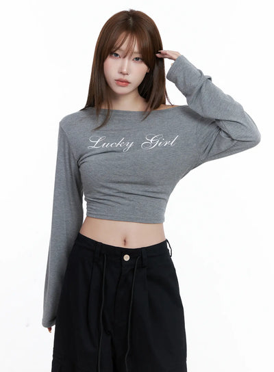 lucky-girl-one-shoulder-long-sleeve-top-cg529 / Dark gray