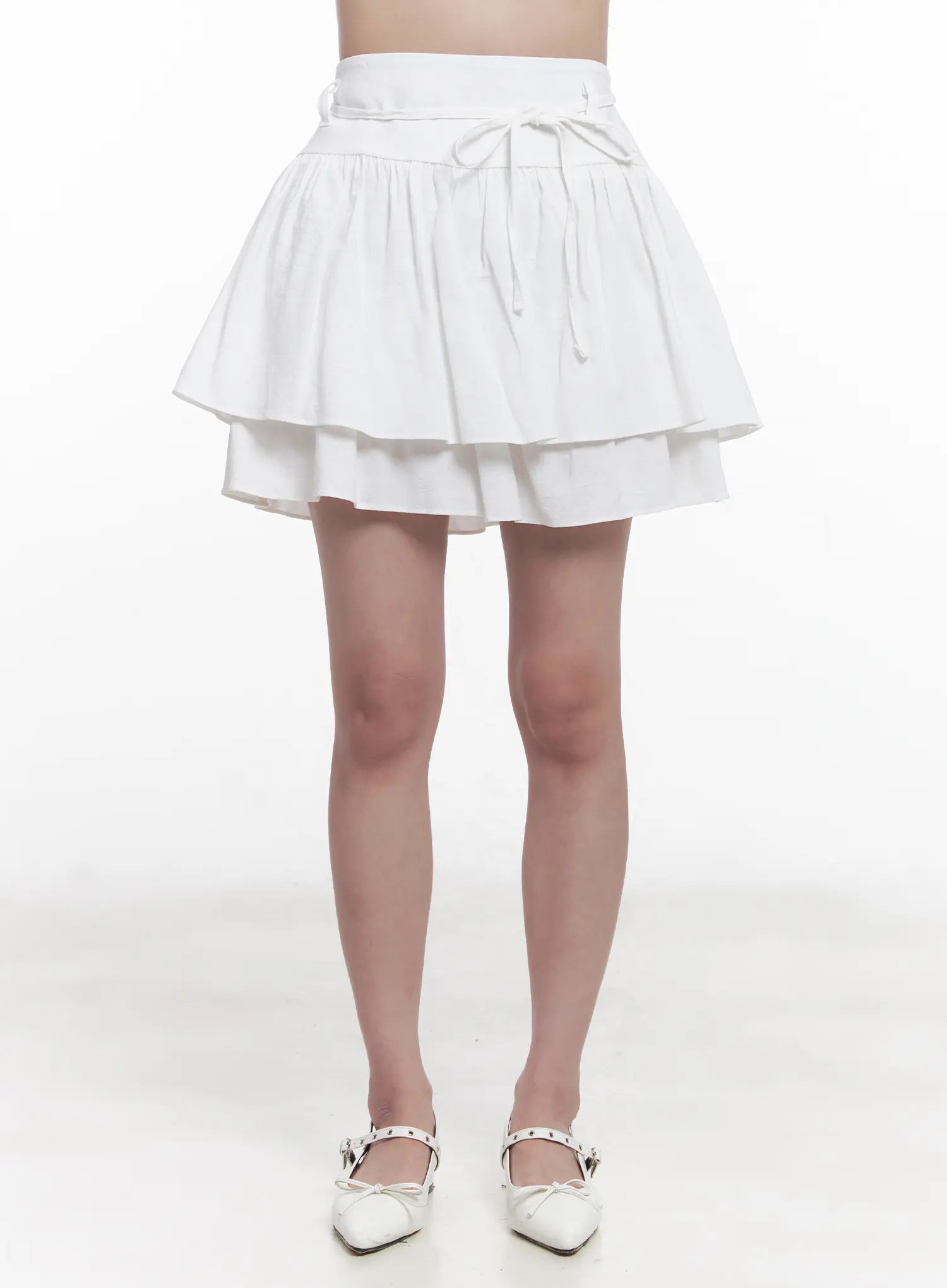 flirty-ribbon-flared-mini-skirt-cu523 / White