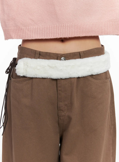 faux-fur-string-belt-cn528 / White