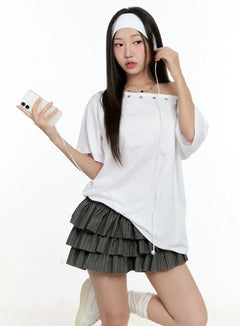 off-shoulder-eyelet-tee-cl531 / White