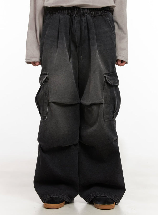 mens-wide-fit-denim-cargo-jeans-id427 / Black