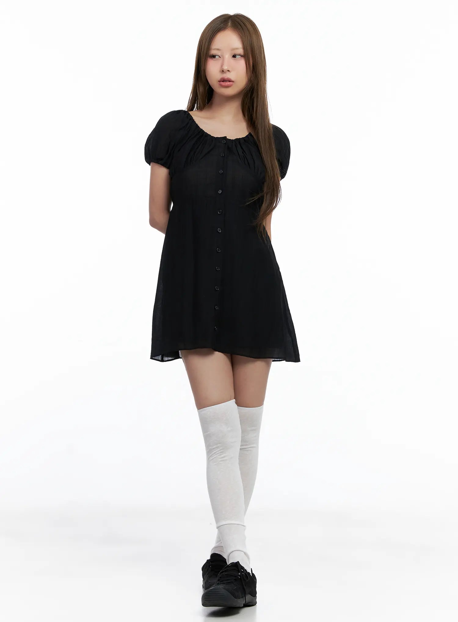 shirred-puff-sleeve-mini-dress-cl510