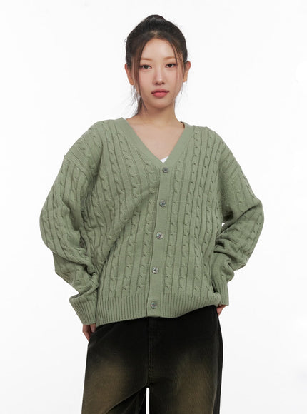 Cable Knit Relaxed Fit Cardigan C7102