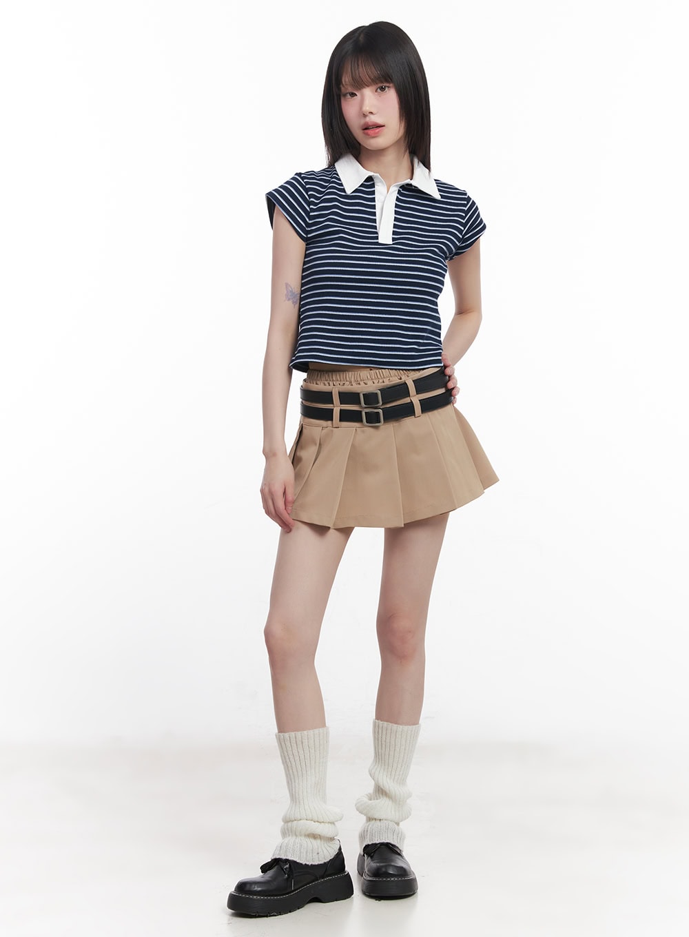 double-belt-pleated-mini-skirt-cu506