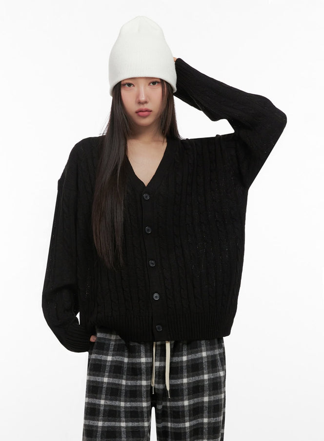 Cable Knit Relaxed Fit Cardigan C7102