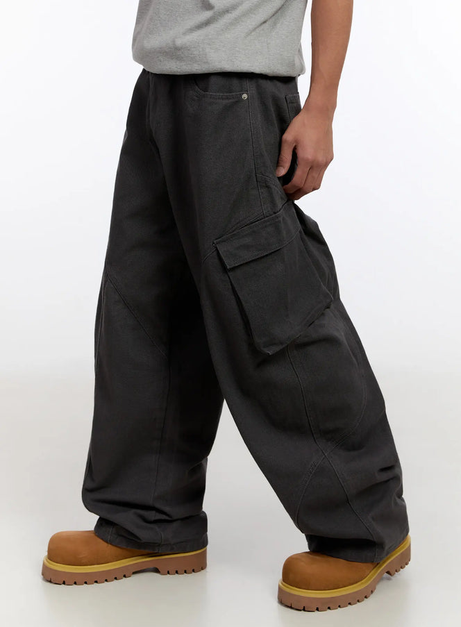 mens-wide-leg-cargo-pants-in528 / Dark gray