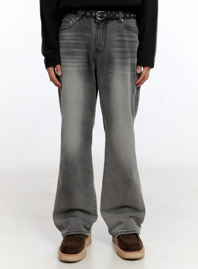 mens-washed-straight-jeans-in528 / Gray