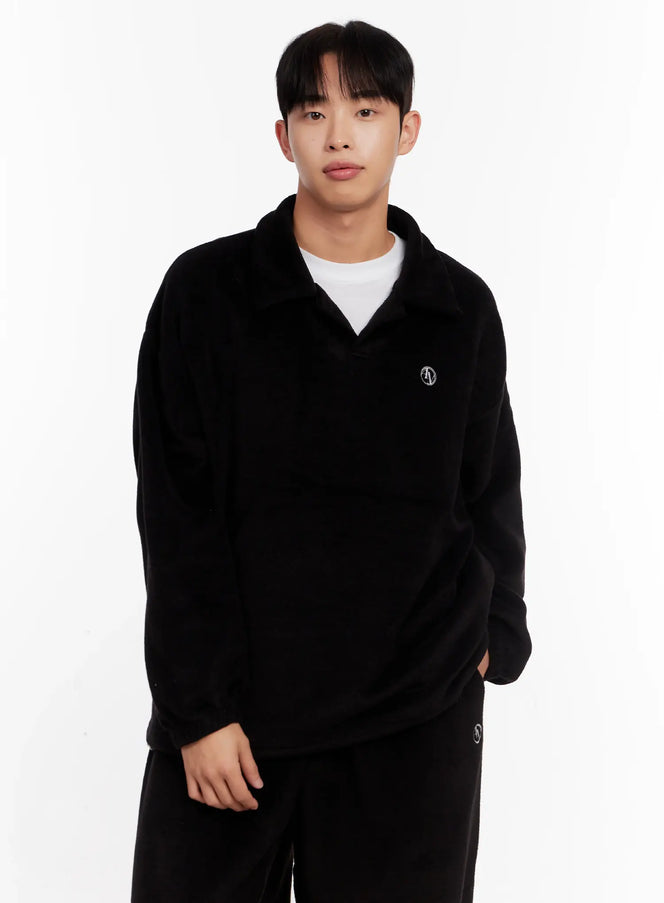 mens-fleece-collar-top-io528 / Black
