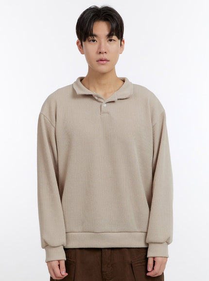 mens-essential-collared-sweatshirt-im525 / Beige