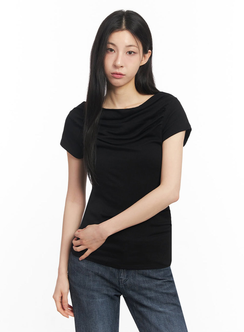 off-shoulder-slim-fit-mini-dress-iu509 / Black