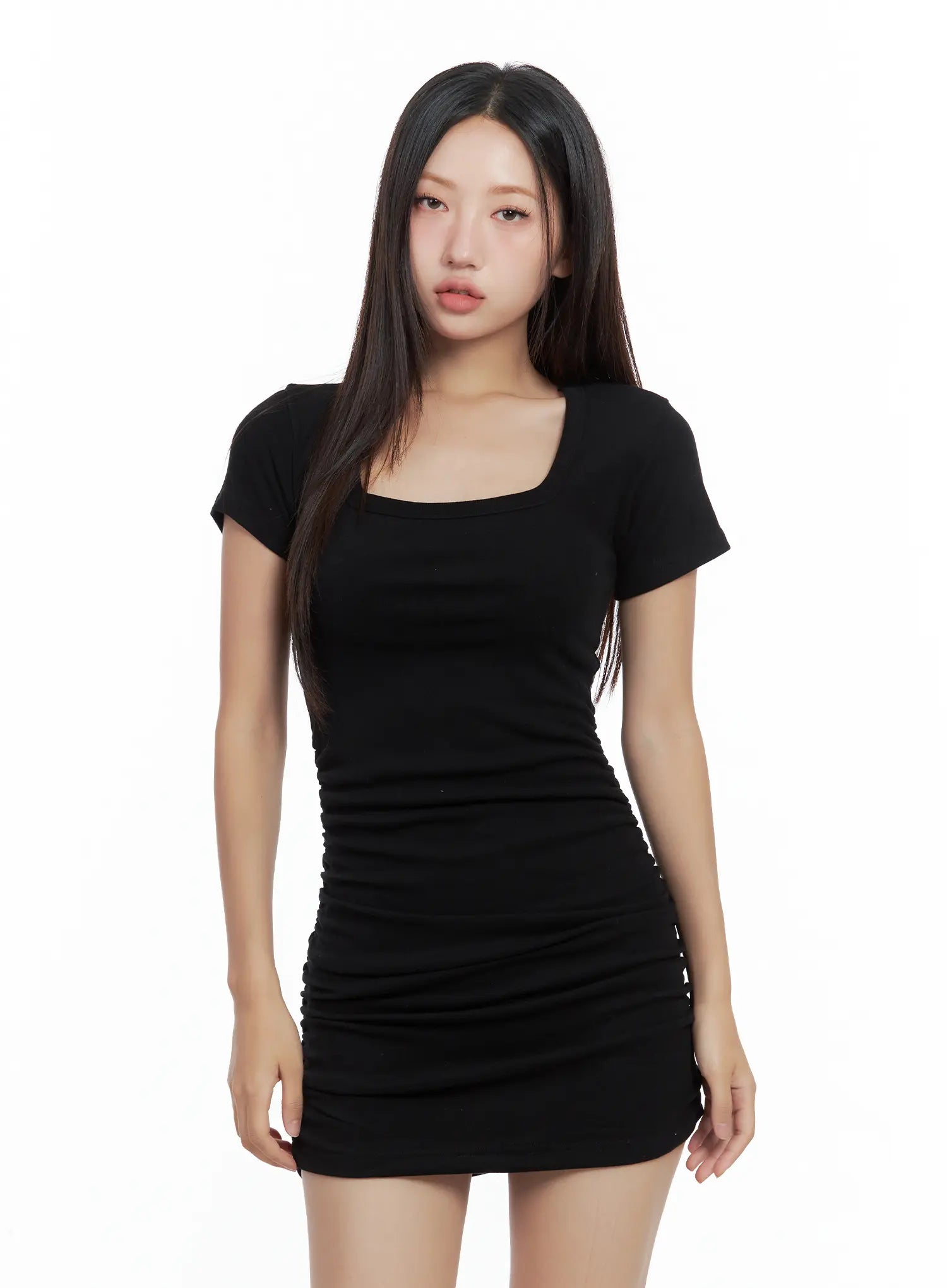 shirred-square-neck-mini-dress-cl508
