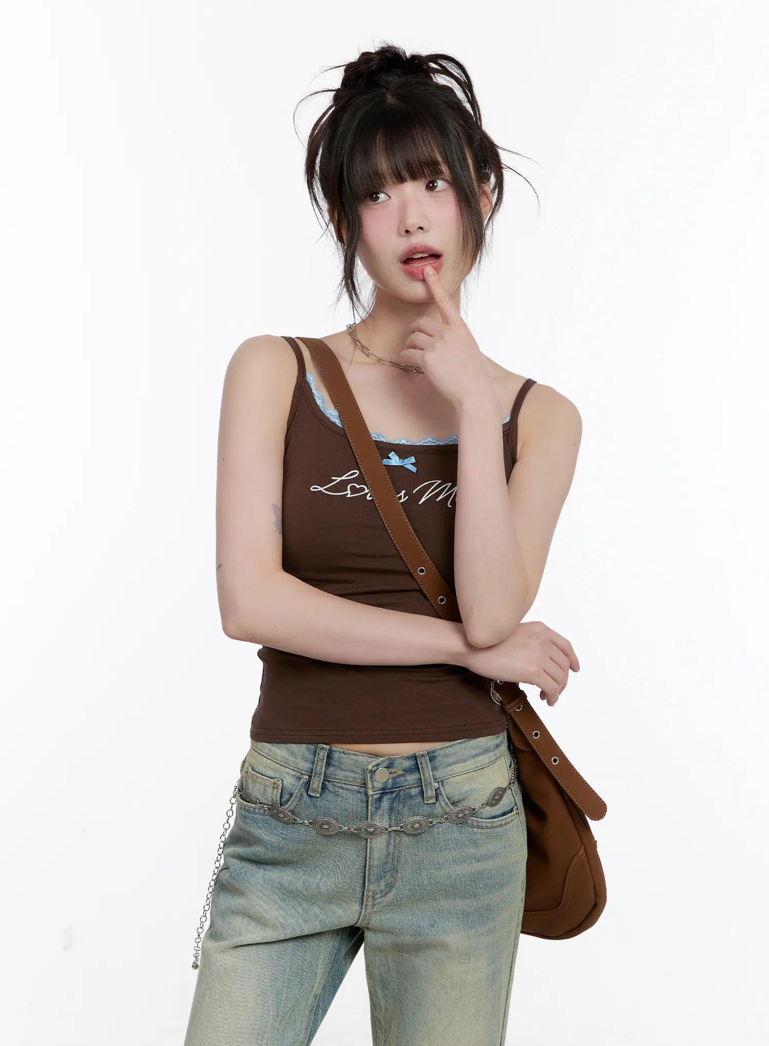 love-lace-trim-cami-top-cl504 / Dark brown