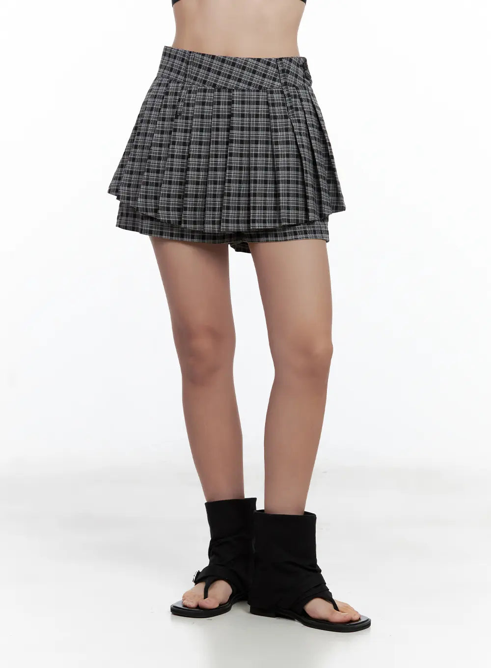 plaid-button-pleated-skort-cl508