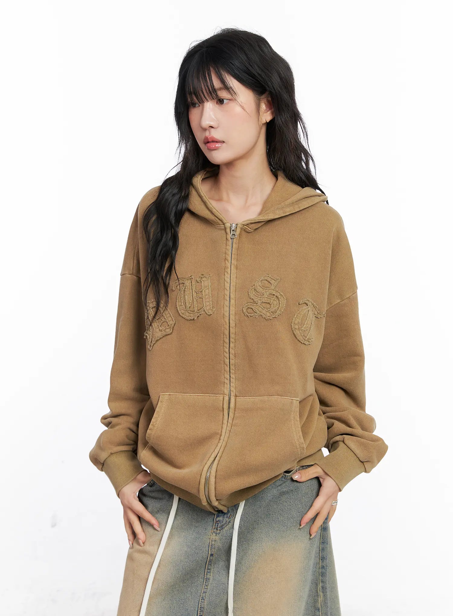 oversized-cotton-zip-up-hoodie-cs524 / Beige