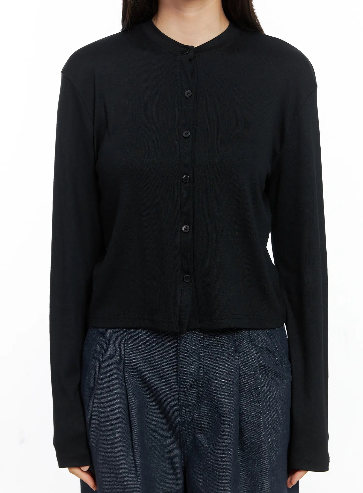 classic-button-up-long-sleeve-cardigan-cs524 / Black