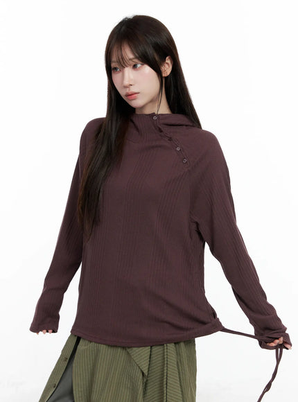 shirred-button-hoodie-co520 / Dark purple