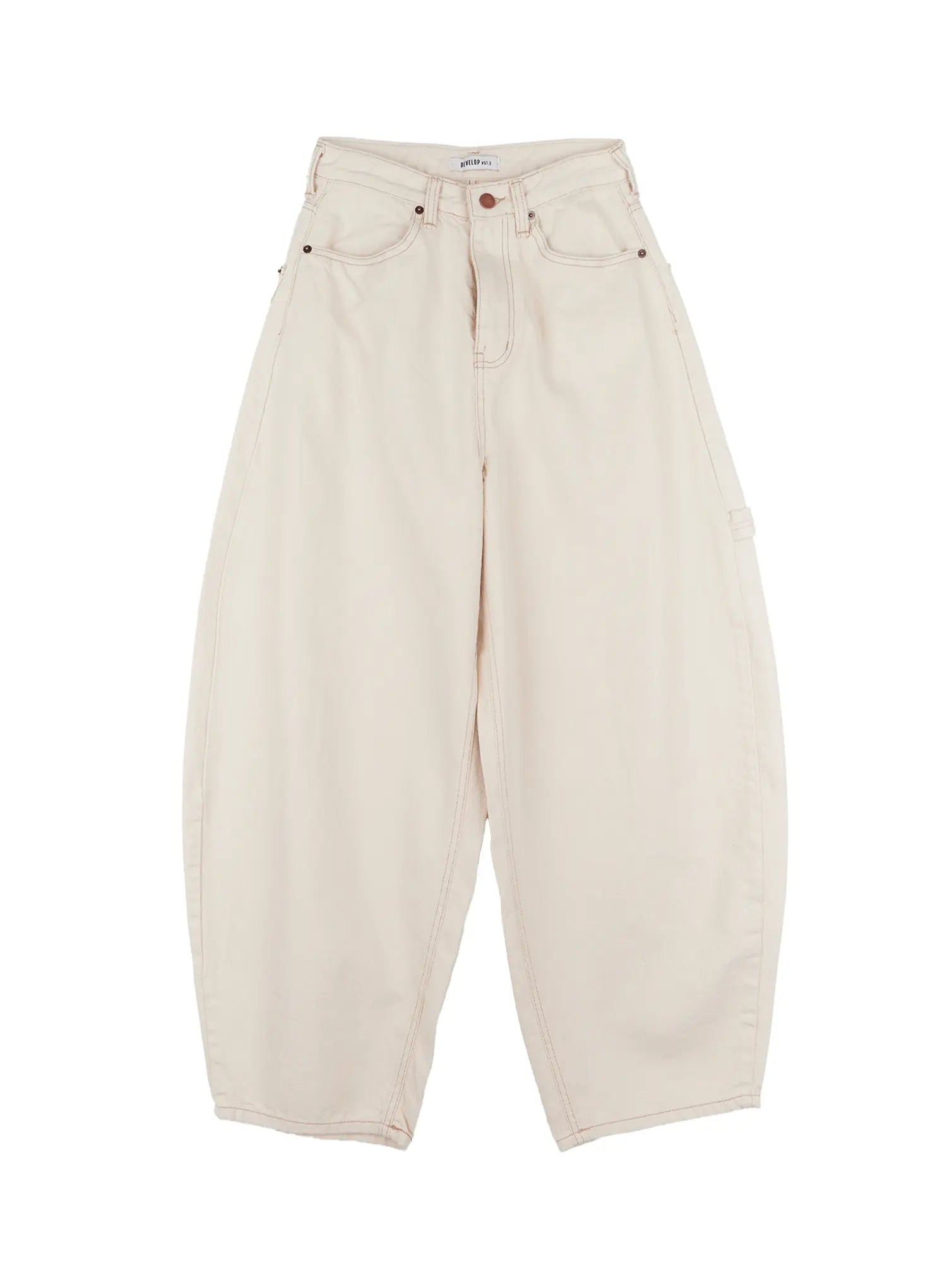 point-detail-wide-cotton-pants-cs524 / Light beige