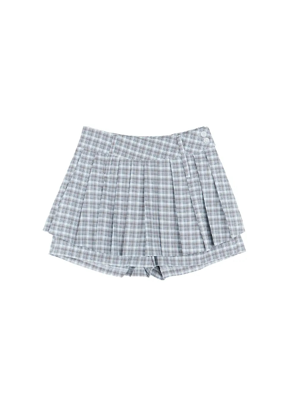 plaid-button-pleated-skort-cl508 / Light blue