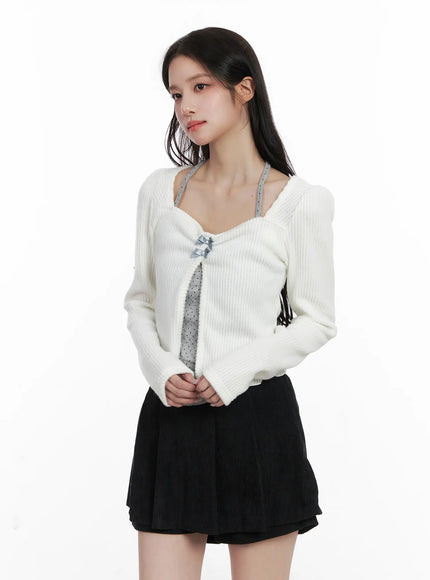 polka-dot-cami-and-ribbon-cardigan-set-cn527 / White