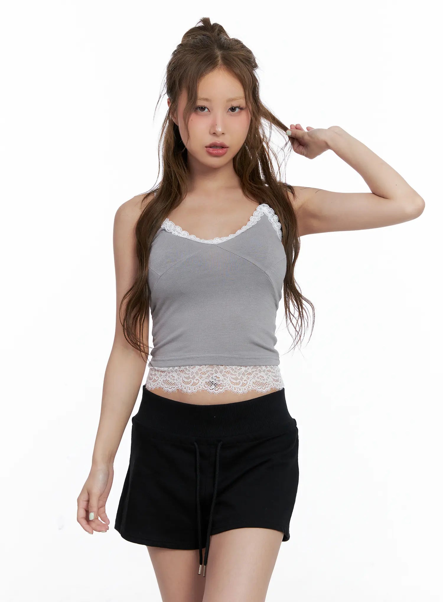 v-neck-lace-cami-top-cl510 / Gray