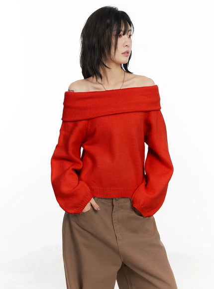 cozy-off-shoulder-knit-sweater-cn528 / Red