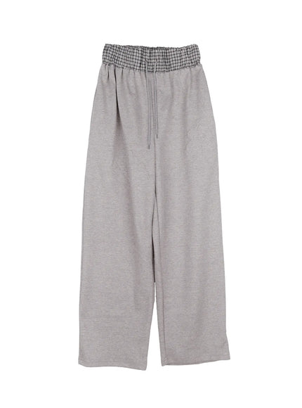 plaid-waist-wide-leg-sweatpants-cs530 / Gray