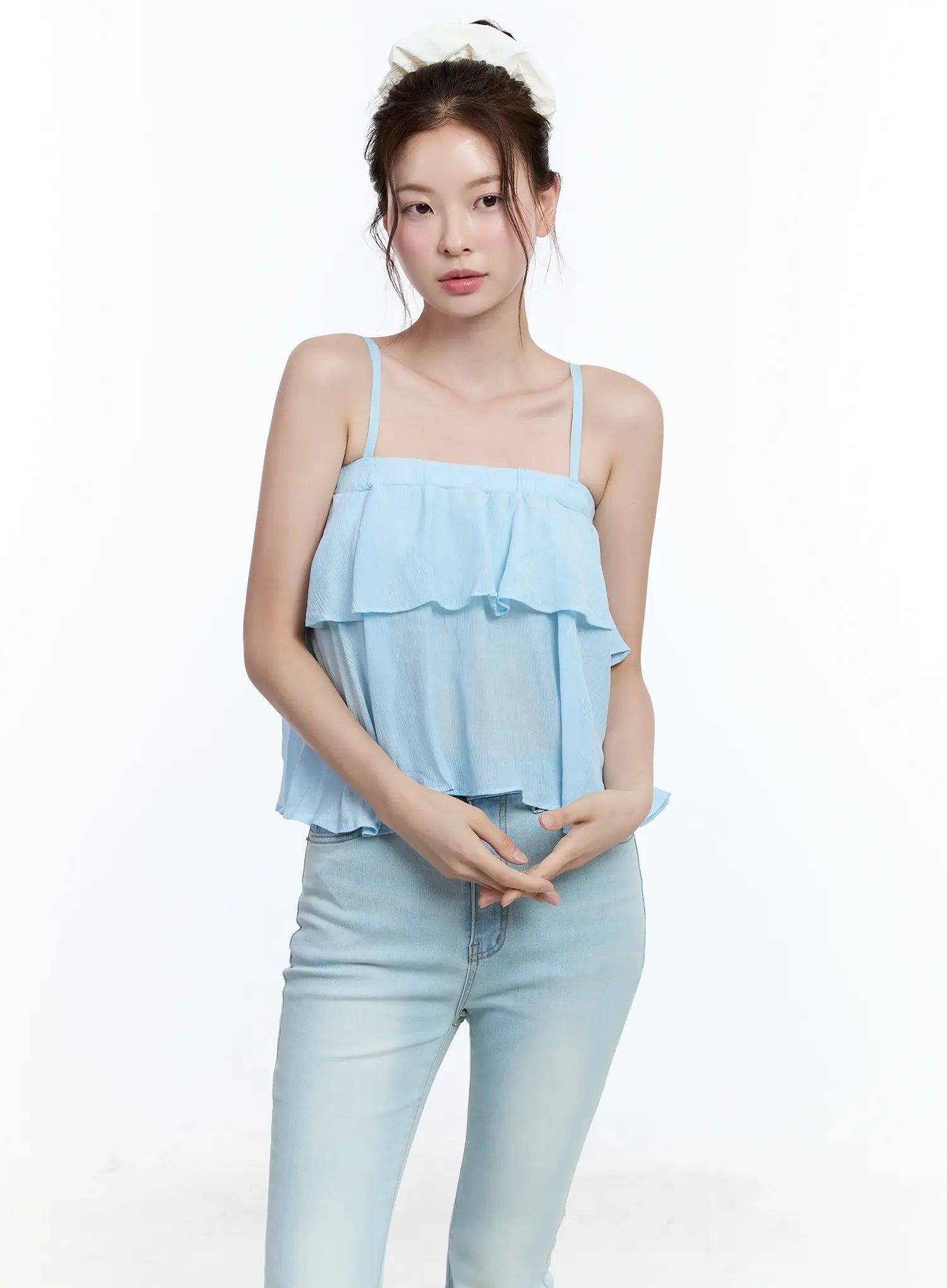 sheer-ruffle-cami-top-cu513 / Light blue