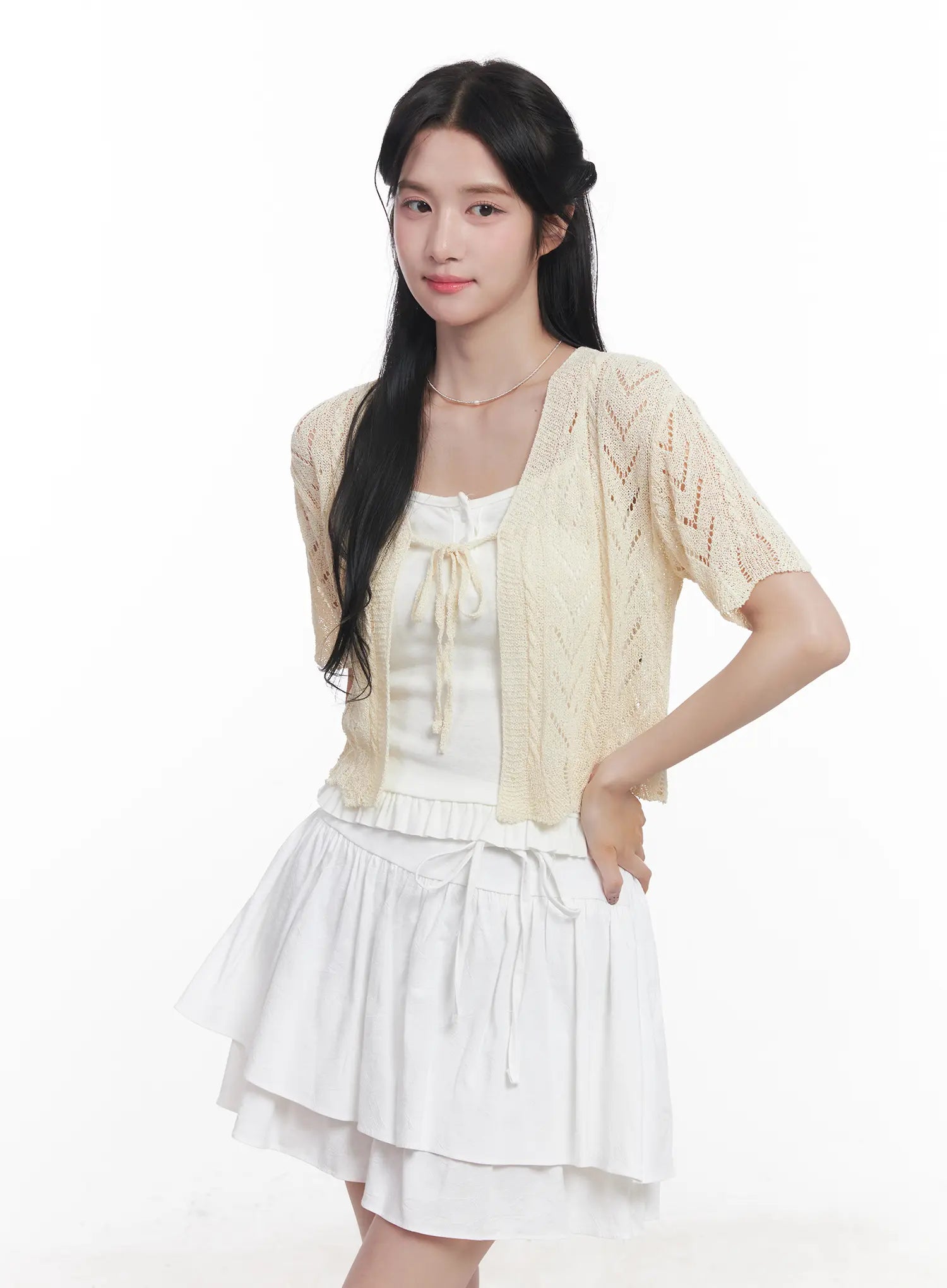 sheer-short-sleeve-cardigan-cu523 / Beige