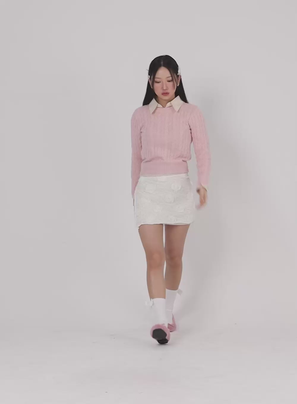 Crop Cable Knit Sweater IJ403